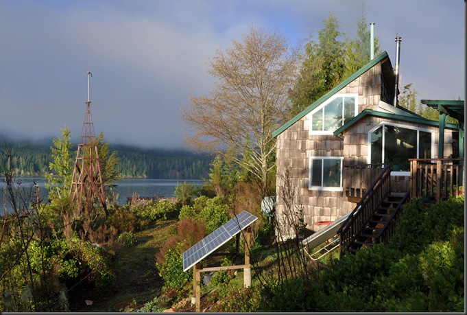 the old Air 403 wind turbine and solar phot-voltaic array at our cabin